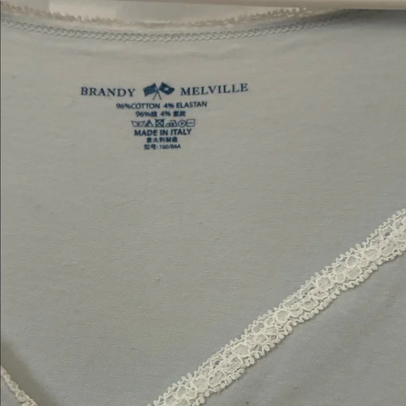 Brandy Melville Light Blue Long Sleeve V-Neck Tee with White Lace Trim - Picture 2 of 2